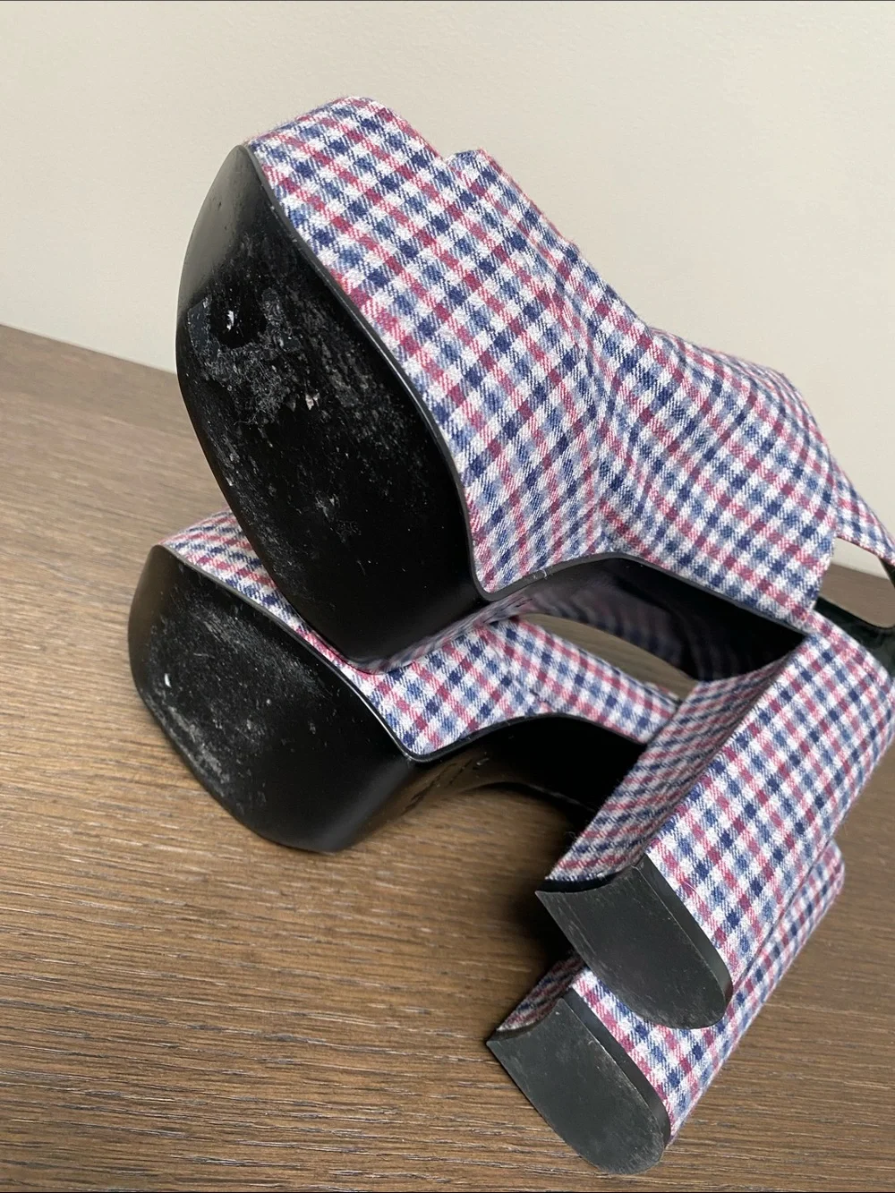 Mulberry Red & Blue Gingham Platform Sandals size 9.5
